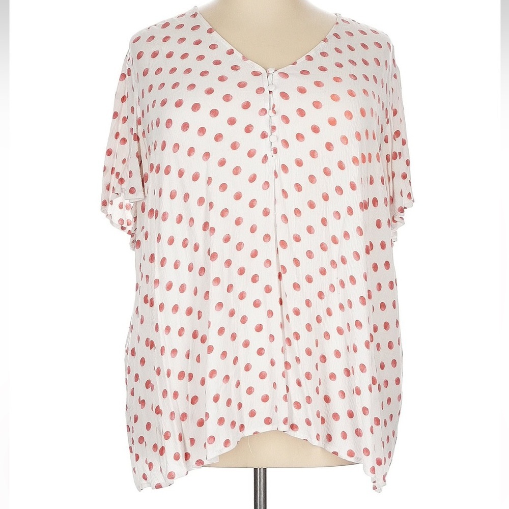 Lane Bryant White Short Sleeve Blouse with Red Polka Dots Women’s Plus Size 28